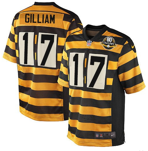 Men's Pittsburgh Steelers #17 Joe Gilliam Yellow/Black Alternate 80TH Anniversary Throwback Stitched Jersey Men's Pittsburgh Steelers #17 Joe Gilliam Yellow/Black Alternate 80TH Anniversary Throwback Stitched Jersey